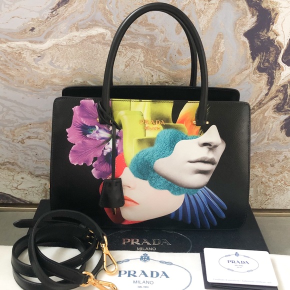New Prada Saffiano Graphic Print Collage Tote Bag - Picture 2 of 8